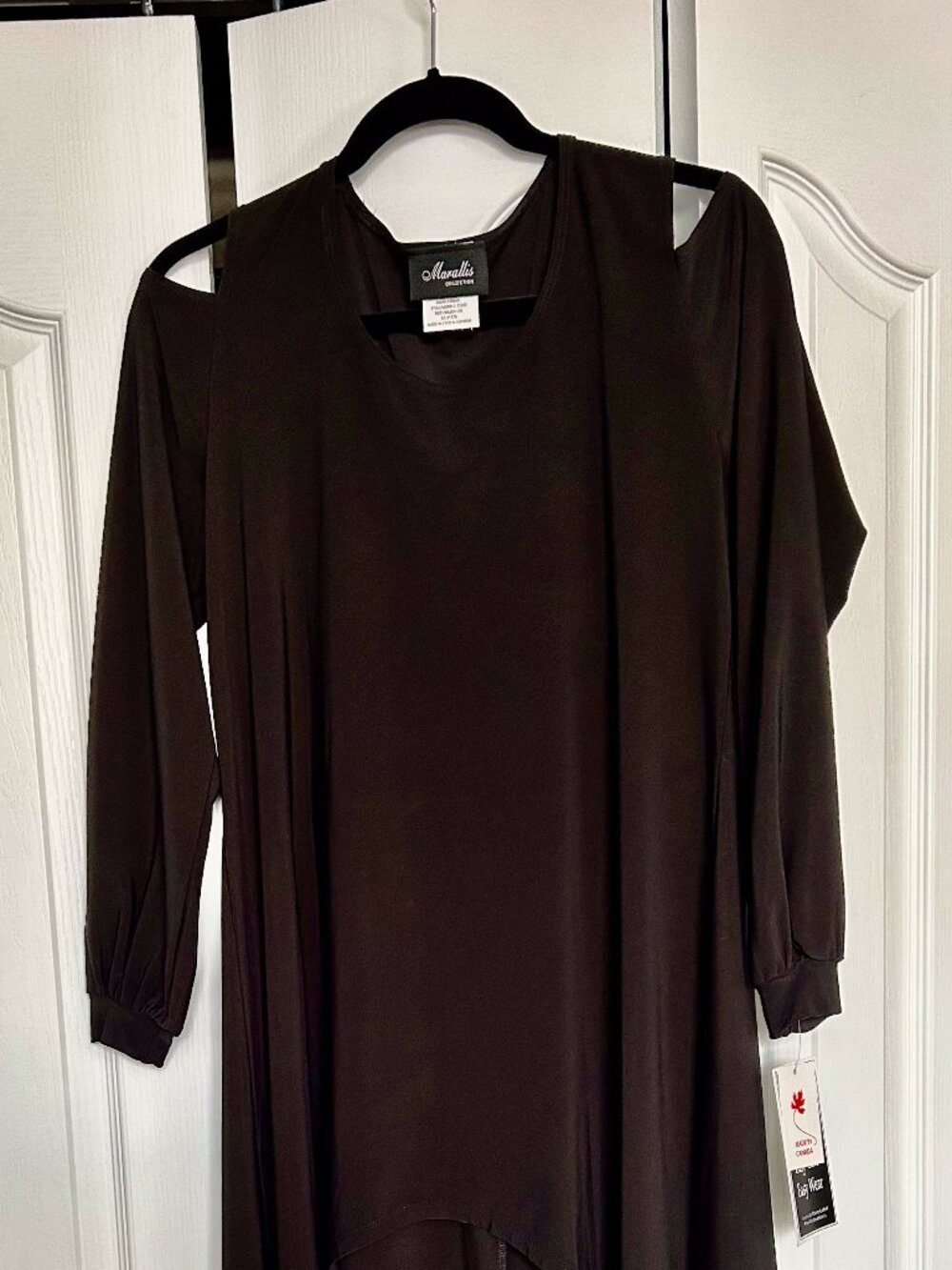 Toronto Designer Long Sleeve Black Cold-Shoulder High Low Dress, Lrg, NWT